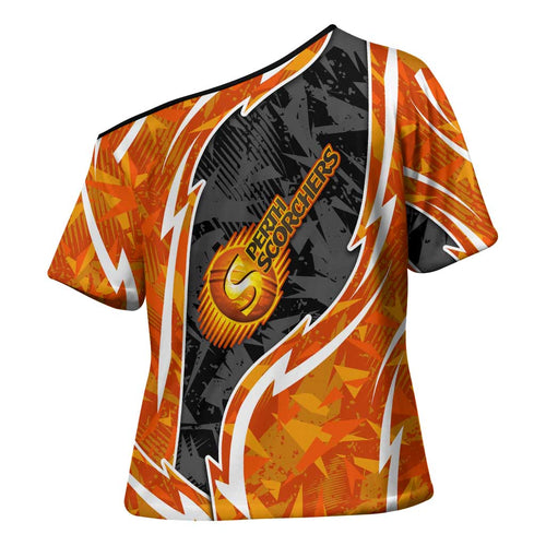 Perth Scorchers Cross Shoulder Shirt Flaming Lightning Storm Geometric Sports Mascot Art