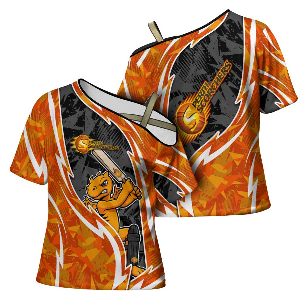Perth Scorchers Cross Shoulder Shirt Flaming Lightning Storm Geometric Sports Mascot Art
