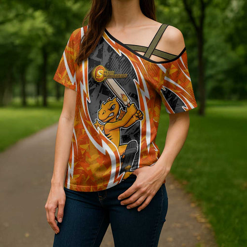 Perth Scorchers Cross Shoulder Shirt Flaming Lightning Storm Geometric Sports Mascot Art
