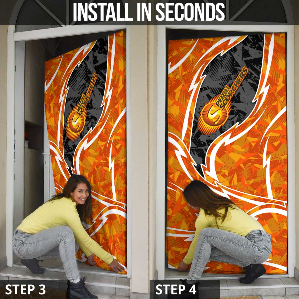 Perth Scorchers Door Cover Flaming Lightning Storm Geometric Sports Mascot Art