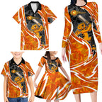 Perth Scorchers Family Matching Long Sleeve Bodycon Dress and Hawaiian Shirt Flaming Lightning Storm Geometric Sports Mascot Art
