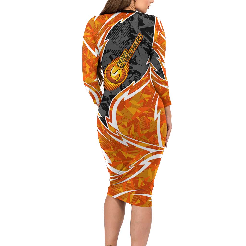 Perth Scorchers Family Matching Long Sleeve Bodycon Dress and Hawaiian Shirt Flaming Lightning Storm Geometric Sports Mascot Art