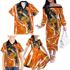 Perth Scorchers Family Matching Off The Shoulder Long Sleeve Dress and Hawaiian Shirt Flaming Lightning Storm Geometric Sports Mascot Art