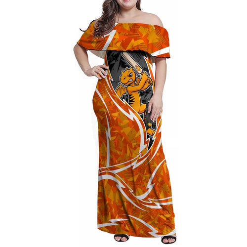 Perth Scorchers Family Matching Off Shoulder Maxi Dress and Hawaiian Shirt Flaming Lightning Storm Geometric Sports Mascot Art