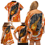 Perth Scorchers Family Matching Off Shoulder Short Dress and Hawaiian Shirt Flaming Lightning Storm Geometric Sports Mascot Art