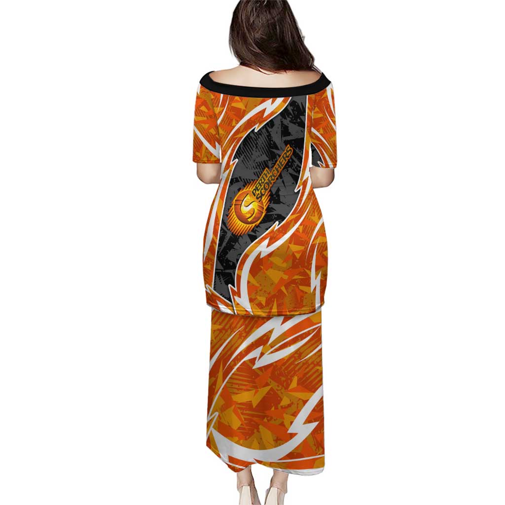 Perth Scorchers Family Matching Puletasi and Hawaiian Shirt Flaming Lightning Storm Geometric Sports Mascot Art