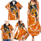Perth Scorchers Family Matching Summer Maxi Dress and Hawaiian Shirt Flaming Lightning Storm Geometric Sports Mascot Art