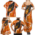 Perth Scorchers Family Matching Summer Maxi Dress and Hawaiian Shirt Flaming Lightning Storm Geometric Sports Mascot Art