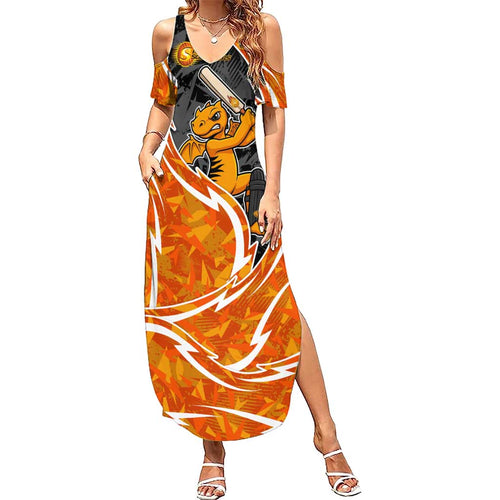 Perth Scorchers Family Matching Summer Maxi Dress and Hawaiian Shirt Flaming Lightning Storm Geometric Sports Mascot Art