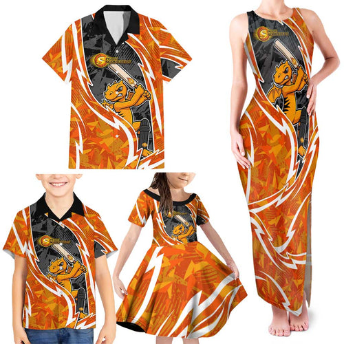 Perth Scorchers Family Matching Tank Maxi Dress and Hawaiian Shirt Flaming Lightning Storm Geometric Sports Mascot Art