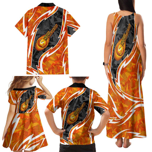 Perth Scorchers Family Matching Tank Maxi Dress and Hawaiian Shirt Flaming Lightning Storm Geometric Sports Mascot Art