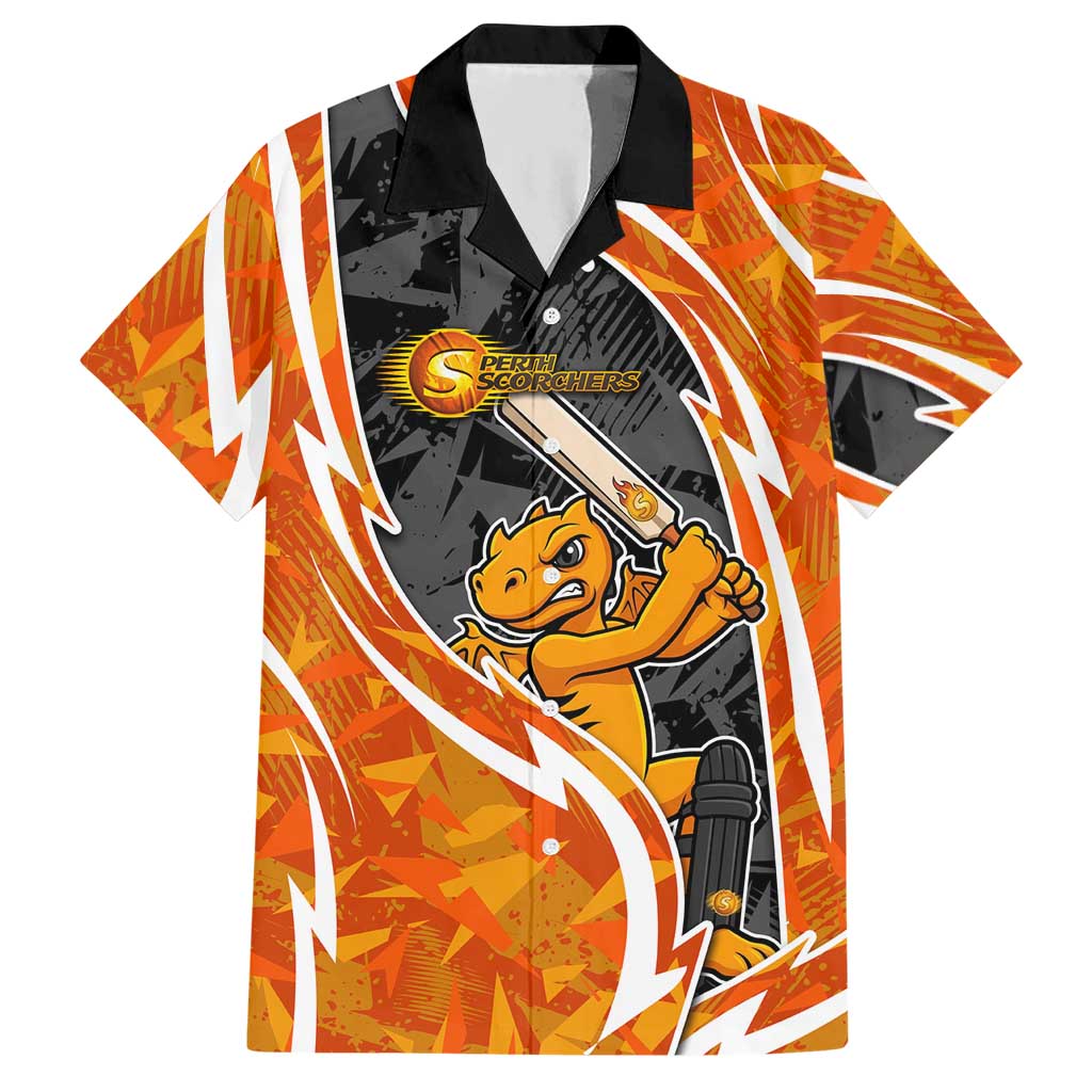 Perth Scorchers Hawaiian Shirt Flaming Lightning Storm Geometric Sports Mascot Art