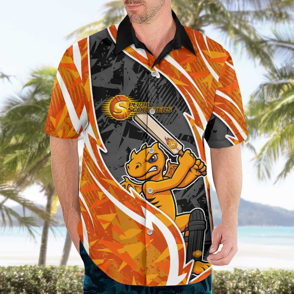 Perth Scorchers Hawaiian Shirt Flaming Lightning Storm Geometric Sports Mascot Art