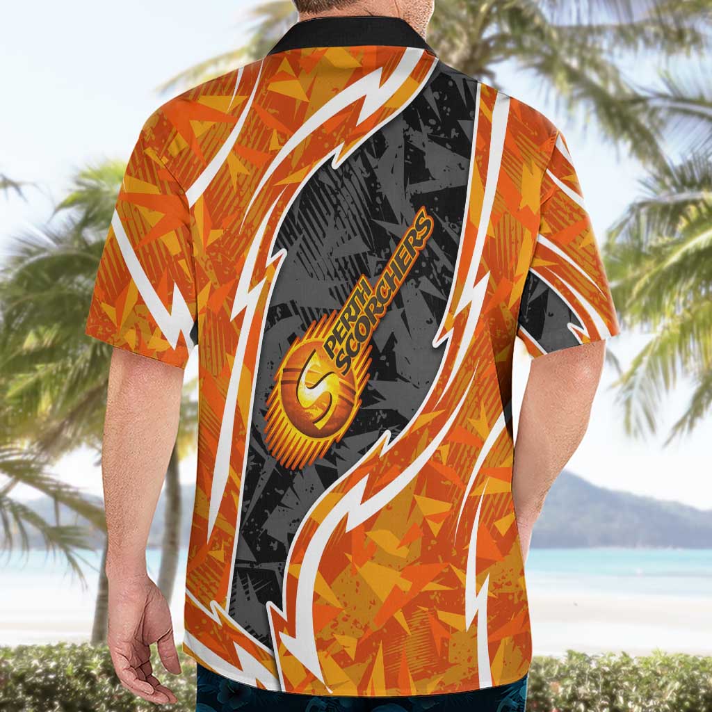 Perth Scorchers Hawaiian Shirt Flaming Lightning Storm Geometric Sports Mascot Art