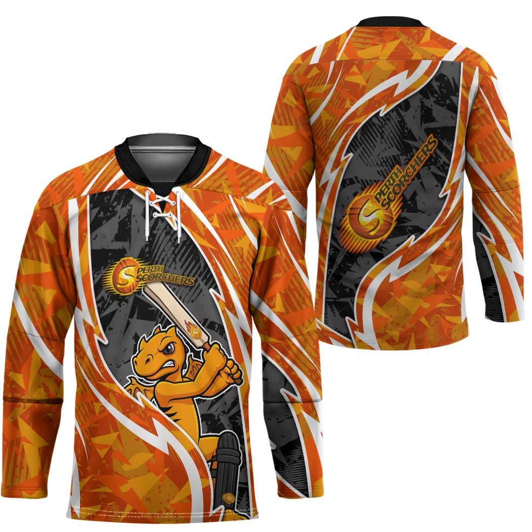 Perth Scorchers Hockey Jersey Flaming Lightning Storm Geometric Sports Mascot Art