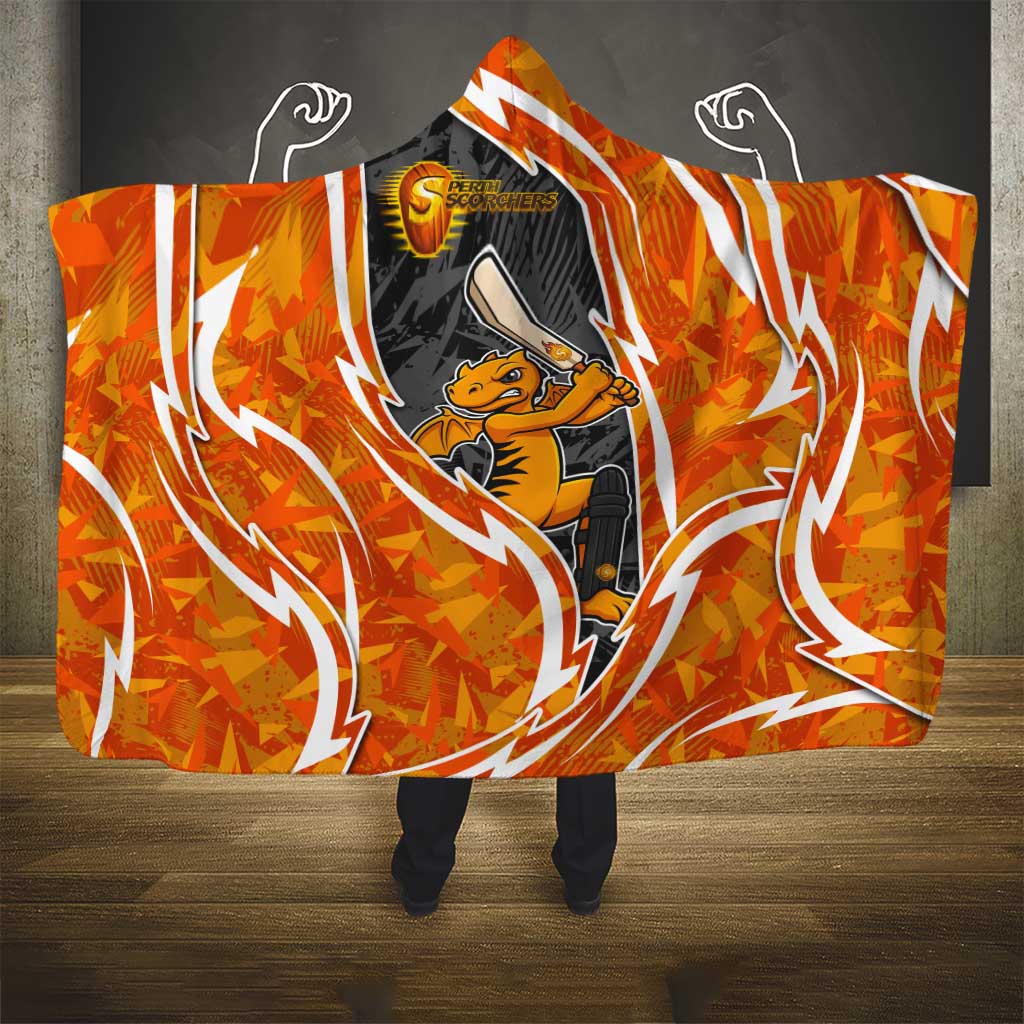 Perth Scorchers Hooded Blanket Flaming Lightning Storm Geometric Sports Mascot Art