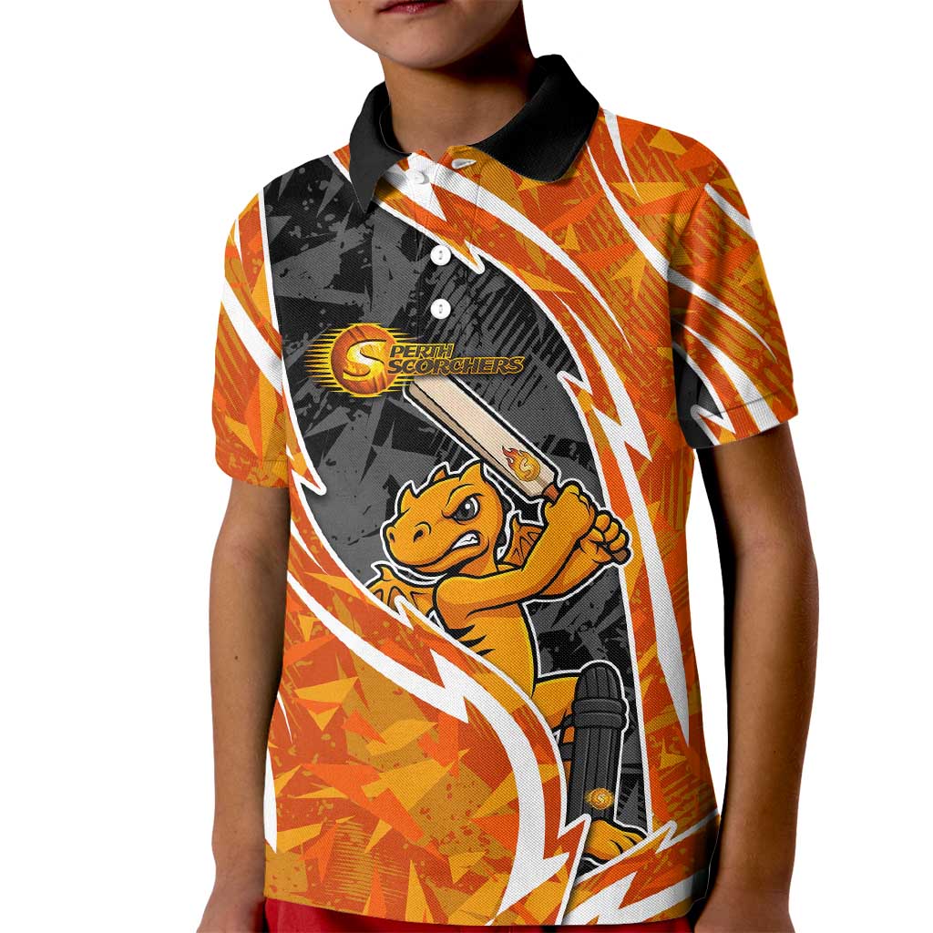 Perth Scorchers Kid Polo Shirt Flaming Lightning Storm Geometric Sports Mascot Art