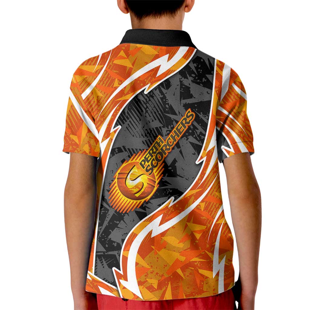 Perth Scorchers Kid Polo Shirt Flaming Lightning Storm Geometric Sports Mascot Art