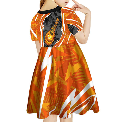 Perth Scorchers Kid Short Sleeve Dress Flaming Lightning Storm Geometric Sports Mascot Art