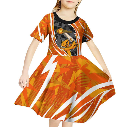 Perth Scorchers Kid Short Sleeve Dress Flaming Lightning Storm Geometric Sports Mascot Art