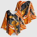Perth Scorchers Kimono Sleeve Blouse Flaming Lightning Storm Geometric Sports Mascot Art