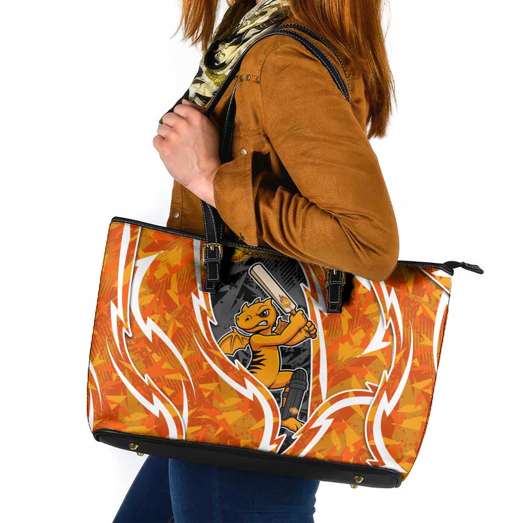 Perth Scorchers Leather Tote Bag Flaming Lightning Storm Geometric Sports Mascot Art