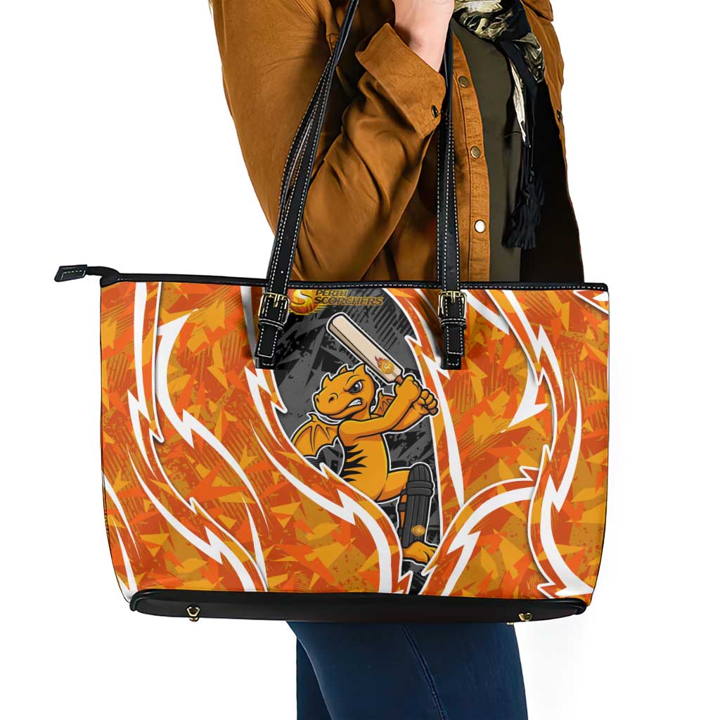 Perth Scorchers Leather Tote Bag Flaming Lightning Storm Geometric Sports Mascot Art
