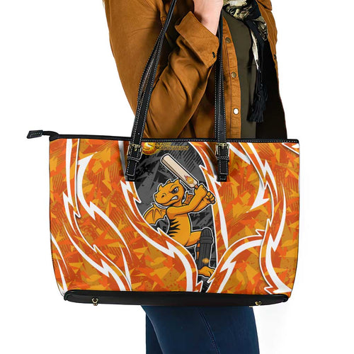 Perth Scorchers Leather Tote Bag Flaming Lightning Storm Geometric Sports Mascot Art