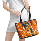 Perth Scorchers Leather Tote Bag Flaming Lightning Storm Geometric Sports Mascot Art