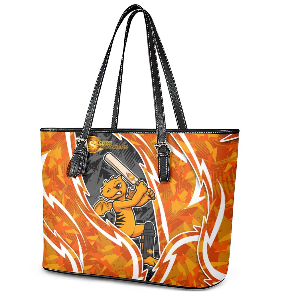 Perth Scorchers Leather Tote Bag Flaming Lightning Storm Geometric Sports Mascot Art