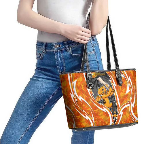 Perth Scorchers Leather Tote Bag Flaming Lightning Storm Geometric Sports Mascot Art
