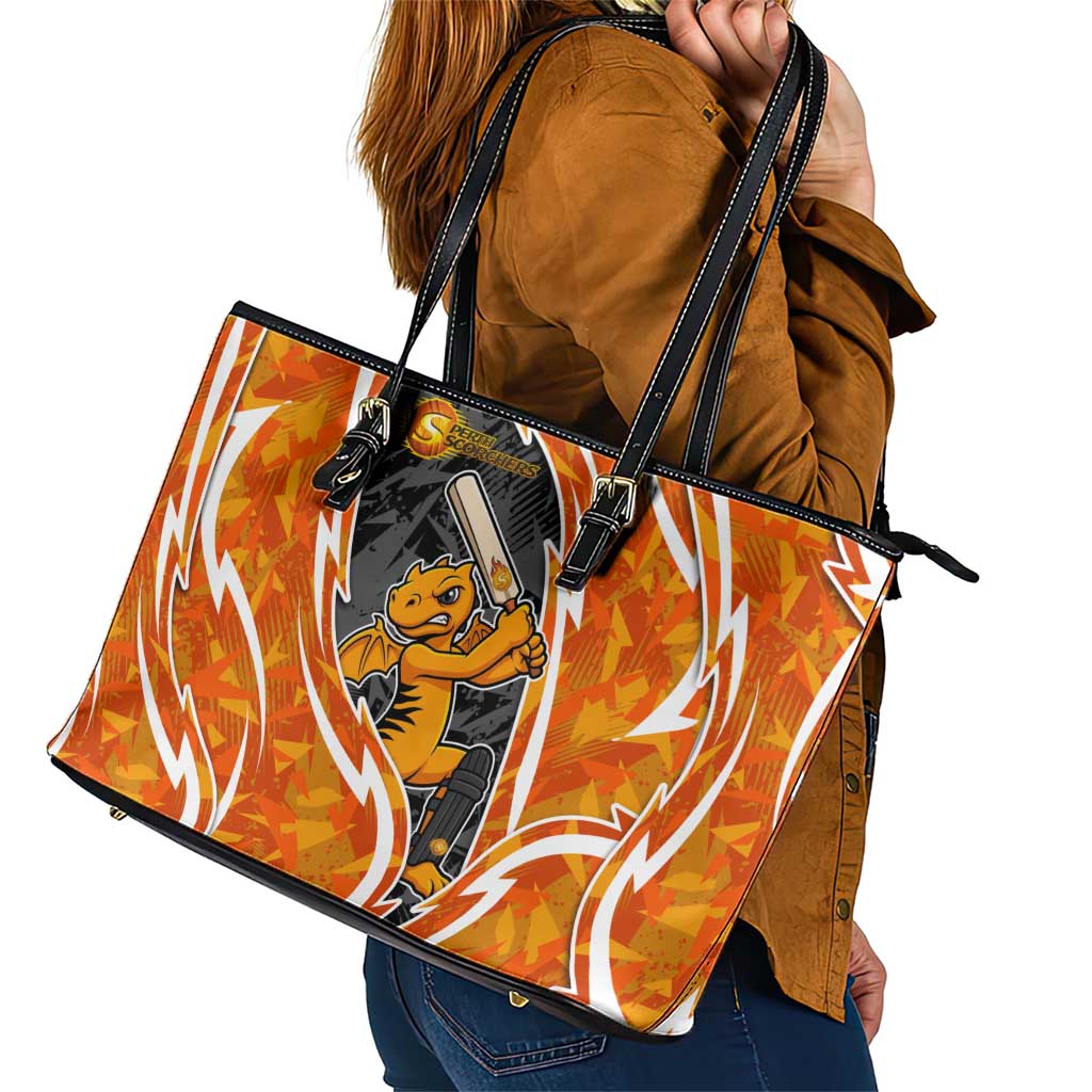 Perth Scorchers Leather Tote Bag Flaming Lightning Storm Geometric Sports Mascot Art