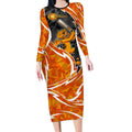 Perth Scorchers Long Sleeve Bodycon Dress Flaming Lightning Storm Geometric Sports Mascot Art