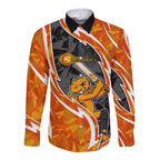 Perth Scorchers Long Sleeve Button Shirt Flaming Lightning Storm Geometric Sports Mascot Art