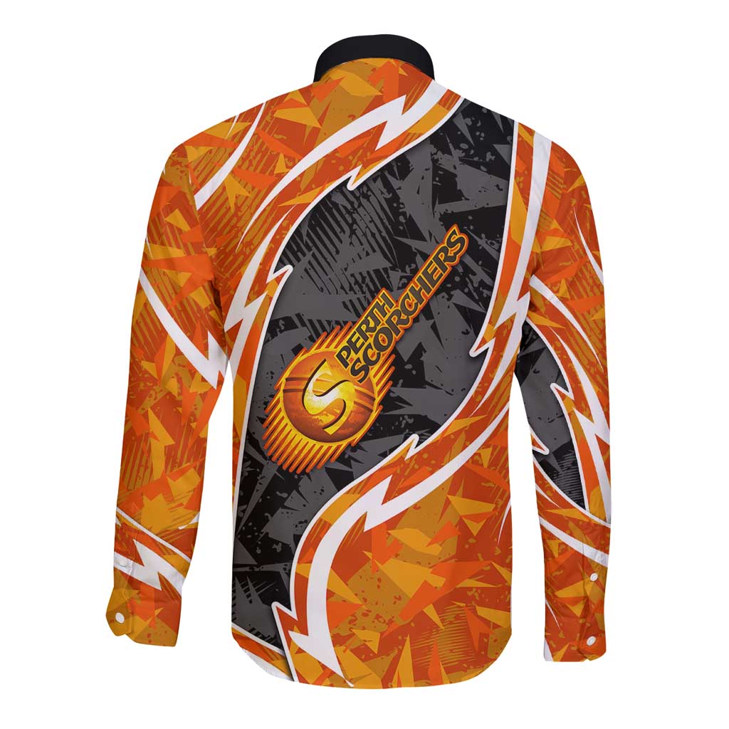Perth Scorchers Long Sleeve Button Shirt Flaming Lightning Storm Geometric Sports Mascot Art