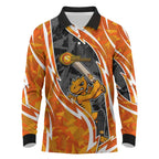 Perth Scorchers Long Sleeve Polo Shirt Flaming Lightning Storm Geometric Sports Mascot Art