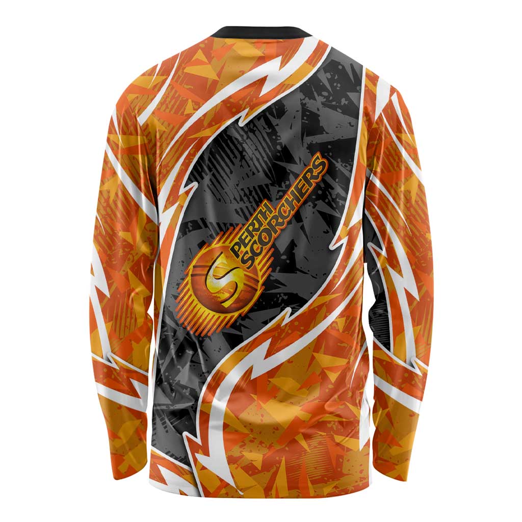 Perth Scorchers Long Sleeve Shirt Flaming Lightning Storm Geometric Sports Mascot Art