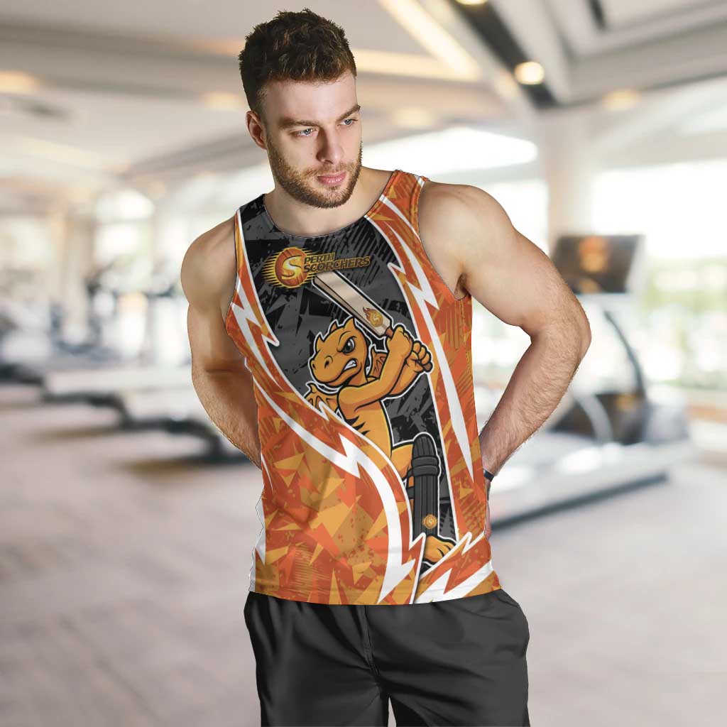 Perth Scorchers Men Tank Top Flaming Lightning Storm Geometric Sports Mascot Art