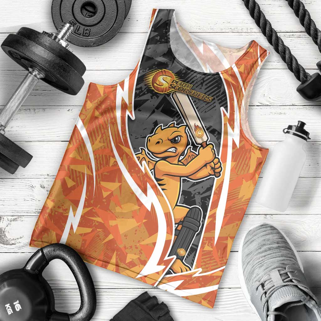 Perth Scorchers Men Tank Top Flaming Lightning Storm Geometric Sports Mascot Art
