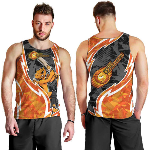 Perth Scorchers Men Tank Top Flaming Lightning Storm Geometric Sports Mascot Art