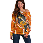 Perth Scorchers Off Shoulder Sweater Flaming Lightning Storm Geometric Sports Mascot Art