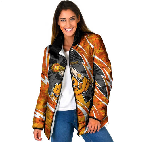 Perth Scorchers Padded Jacket Flaming Lightning Storm Geometric Sports Mascot Art