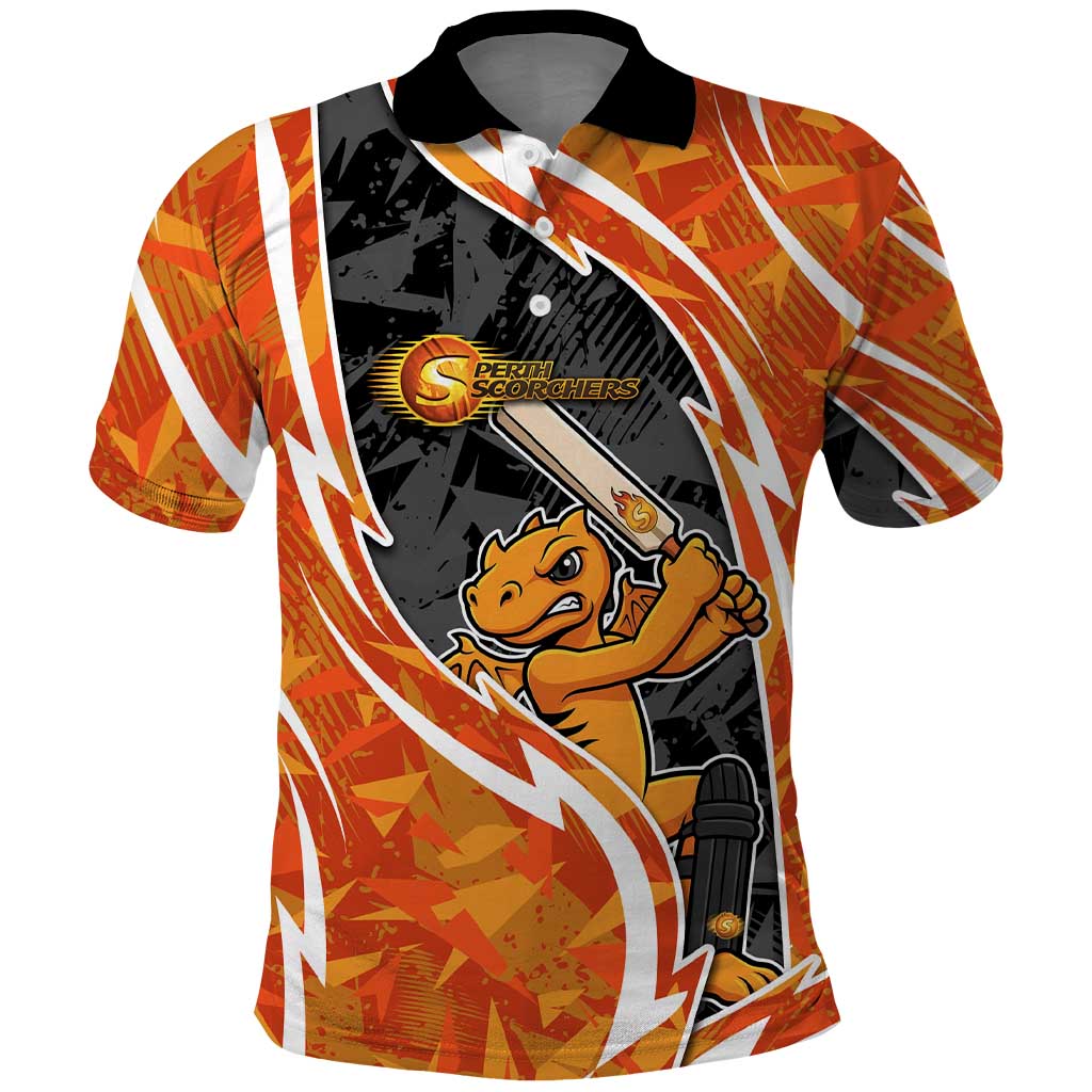 Perth Scorchers Polo Shirt Flaming Lightning Storm Geometric Sports Mascot Art