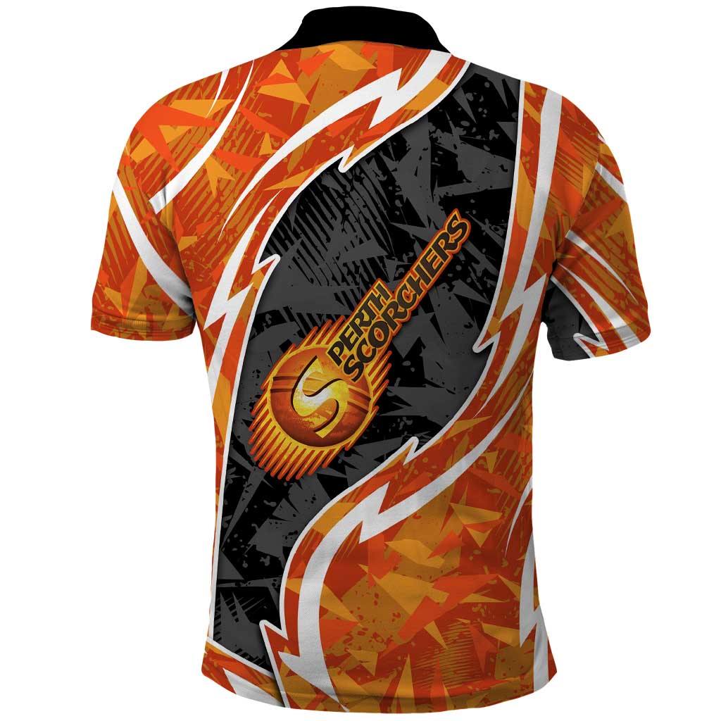 Perth Scorchers Polo Shirt Flaming Lightning Storm Geometric Sports Mascot Art