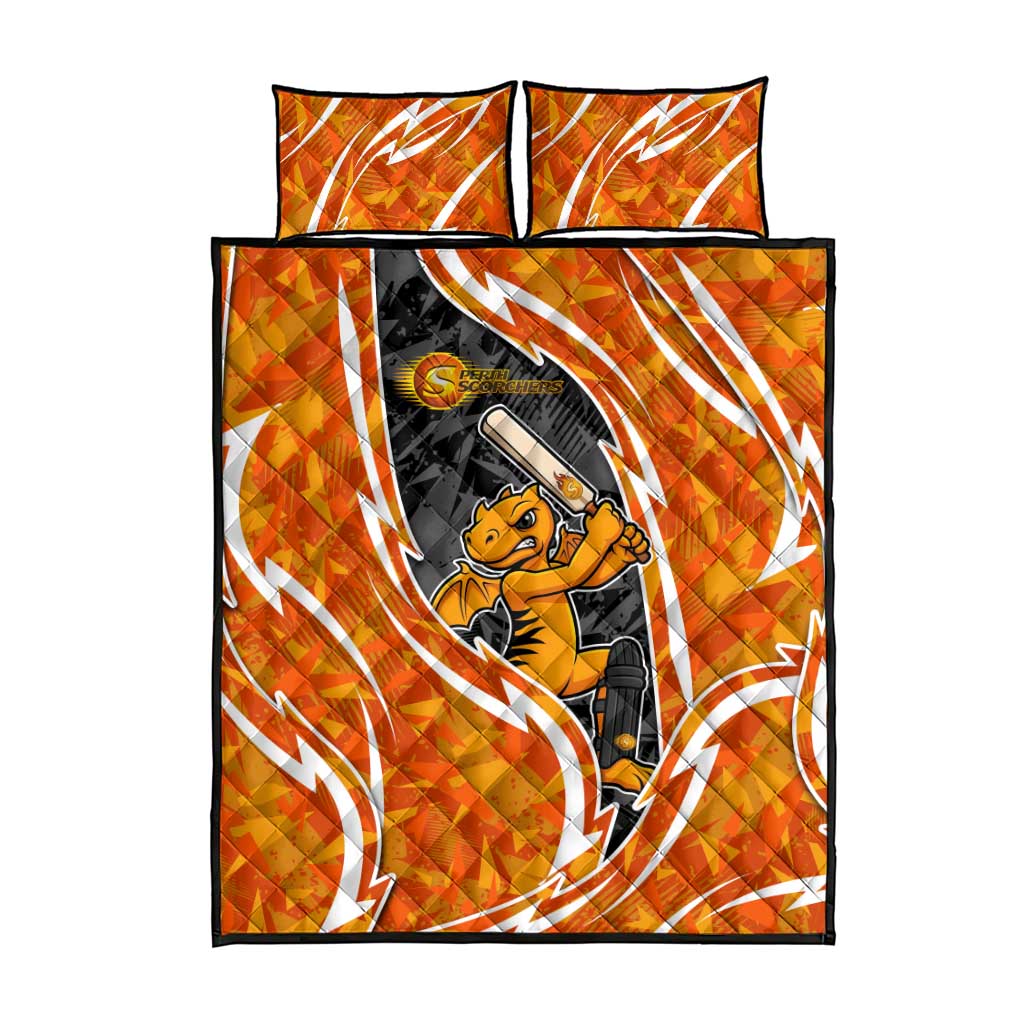 Perth Scorchers Quilt Bed Set Flaming Lightning Storm Geometric Sports Mascot Art