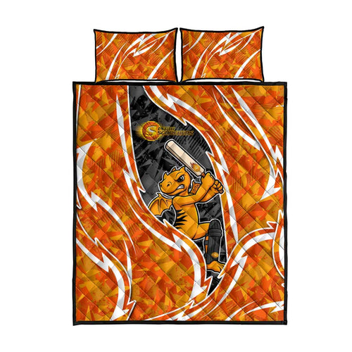 Perth Scorchers Quilt Bed Set Flaming Lightning Storm Geometric Sports Mascot Art