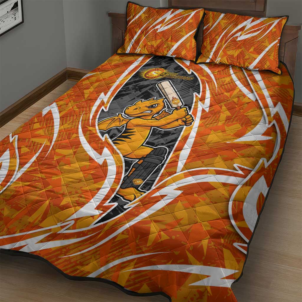 Perth Scorchers Quilt Bed Set Flaming Lightning Storm Geometric Sports Mascot Art