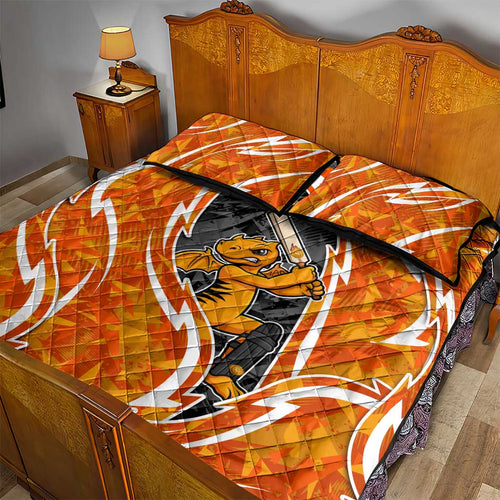 Perth Scorchers Quilt Bed Set Flaming Lightning Storm Geometric Sports Mascot Art