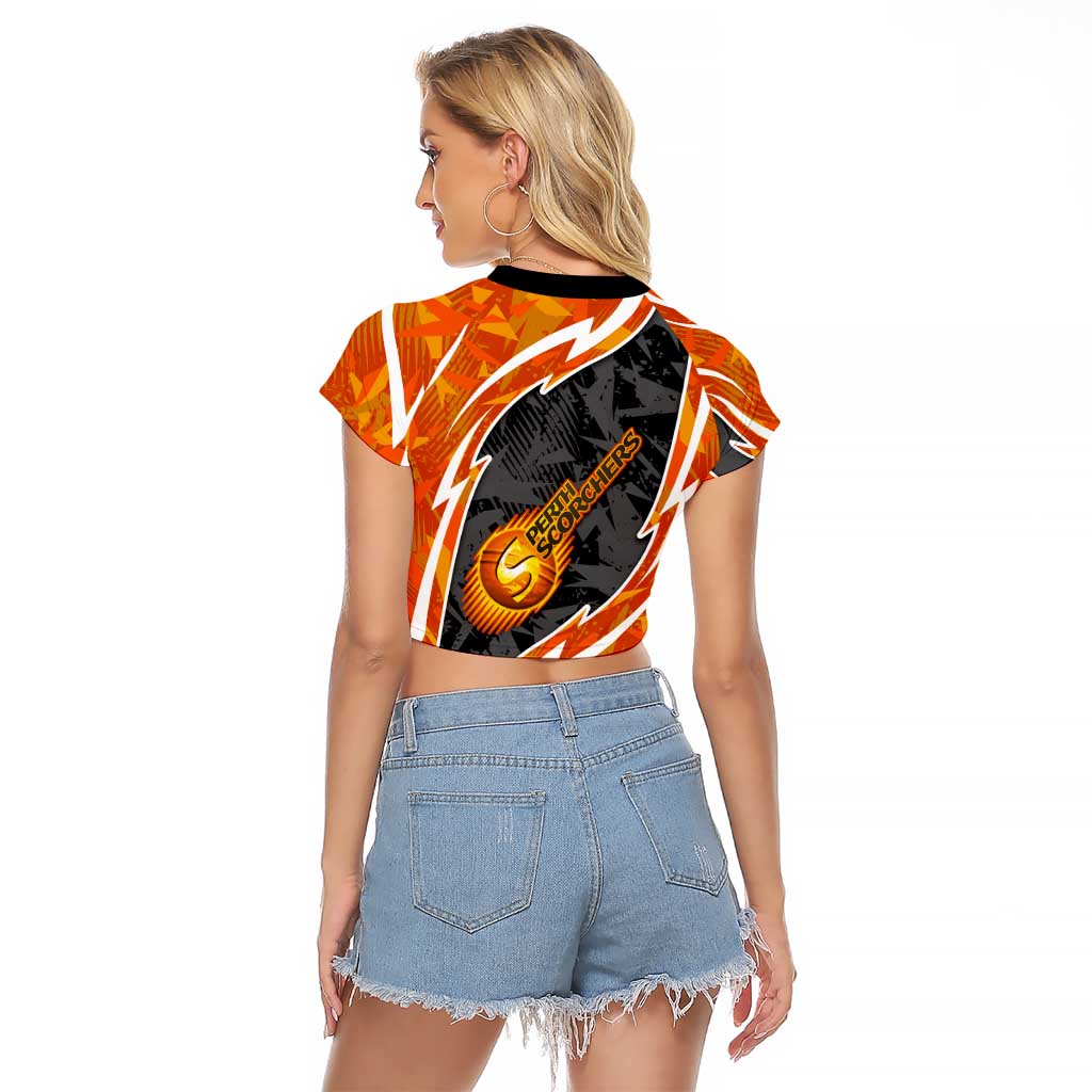 Perth Scorchers Raglan Cropped T Shirt Flaming Lightning Storm Geometric Sports Mascot Art