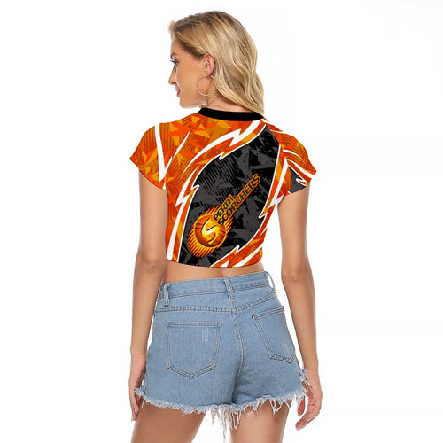 Perth Scorchers Raglan Cropped T Shirt Flaming Lightning Storm Geometric Sports Mascot Art